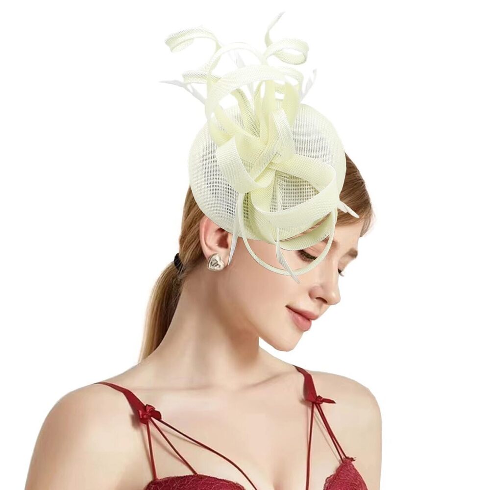 4217 Womens Fascinator Hat Sinamay Pillbox Flower Feather Tea Party Derby